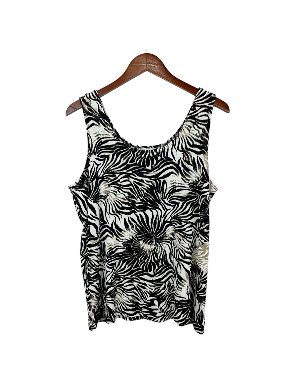 Chicos Travelers Tank Top Stretchy Knit Black Zebra Floral Women's 3 XL 16